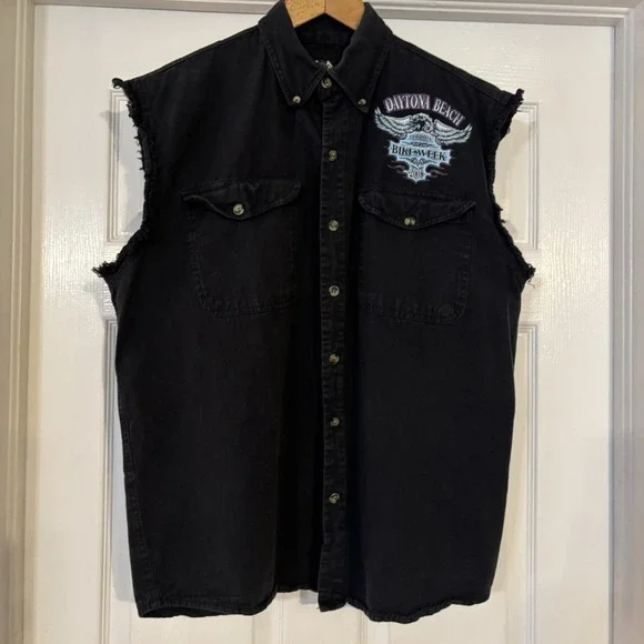 Mens 2008 Daytona Beach Bike Week Black Denim Vest Motorcycles Riding Size Lg - Picture 4 of 6